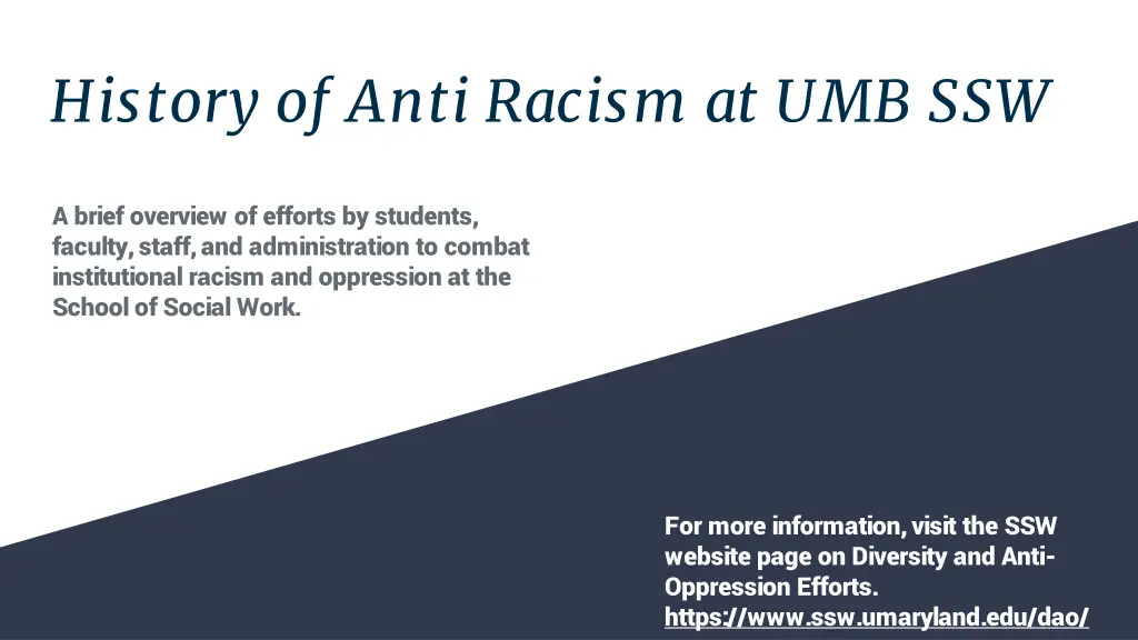 history of anti racism at umb ssw