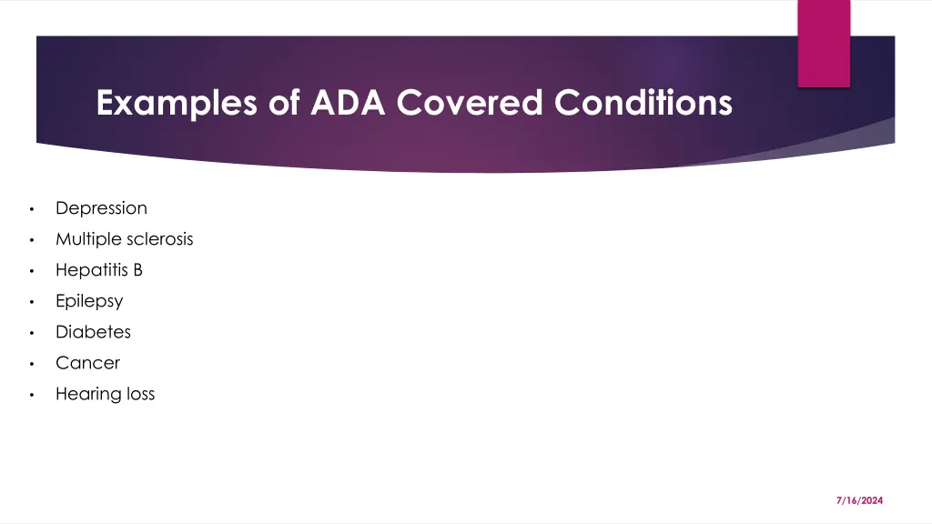 examples of ada covered conditions