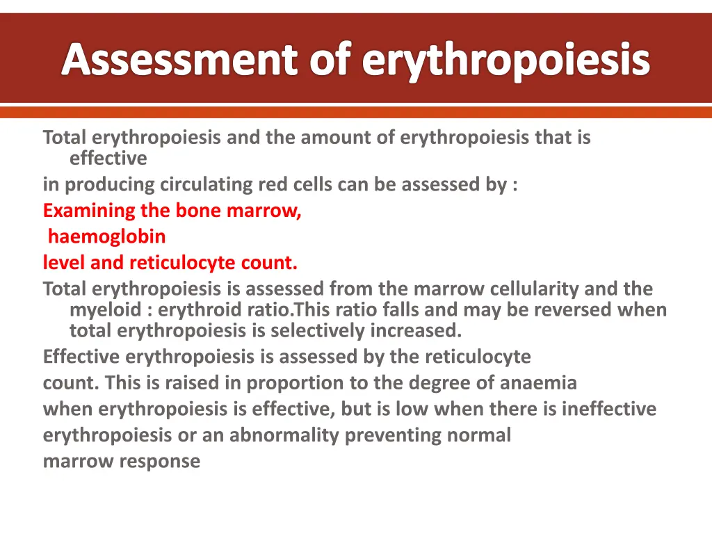 assessment of erythropoiesis