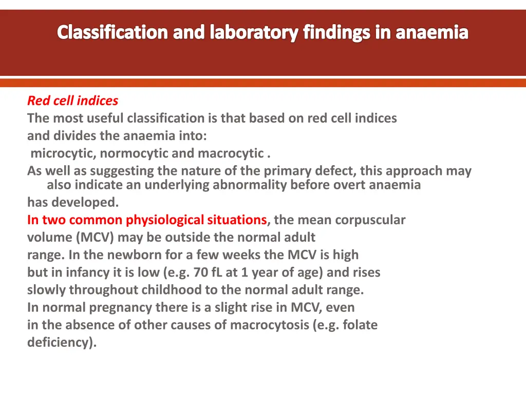 classification and laboratory findings in anaemia