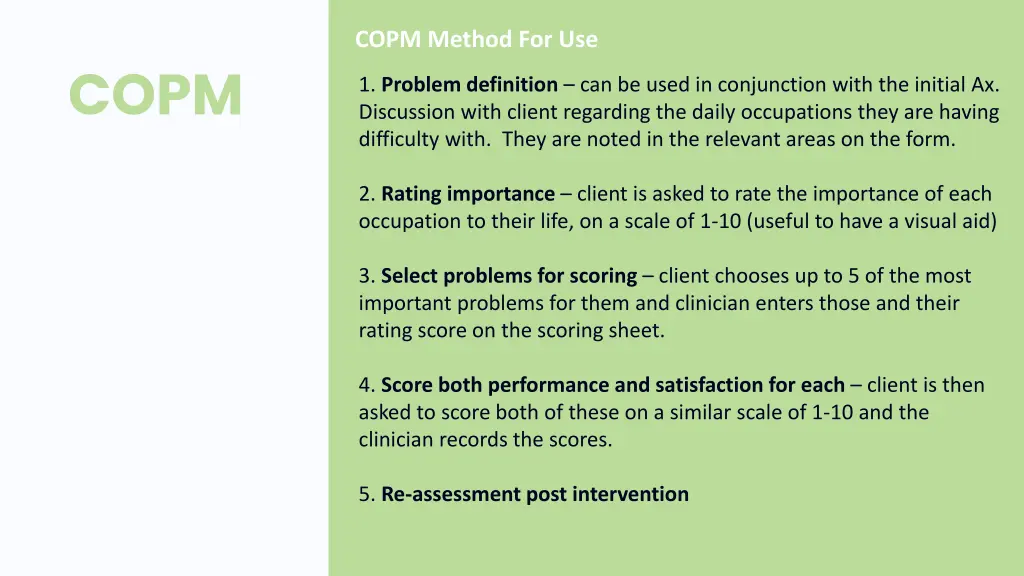 copm method for use