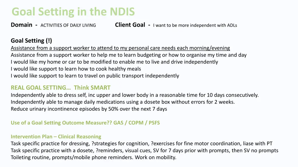 goal setting in the ndis 1