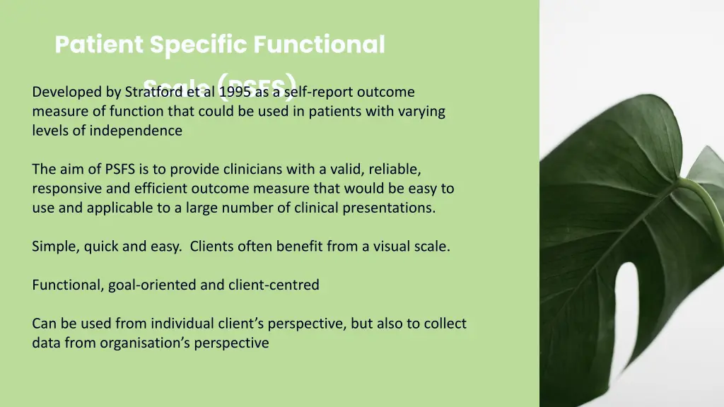 patient specific functional scale psfs developed