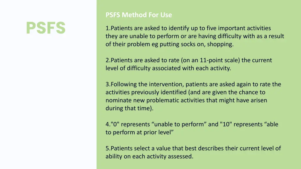 psfs method for use