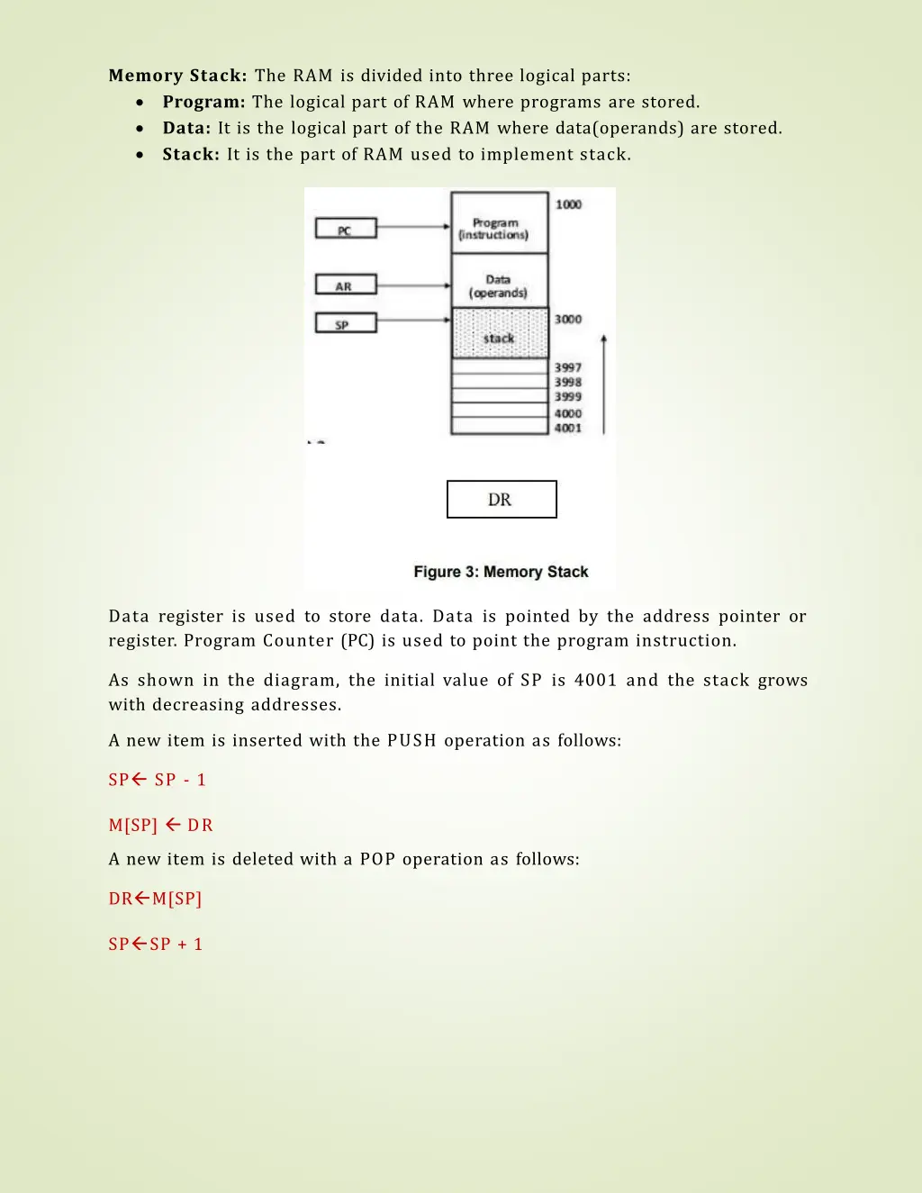 memory stack the ram is divided into three