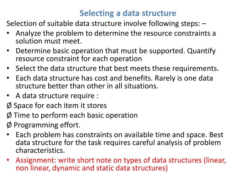 selecting a data structure