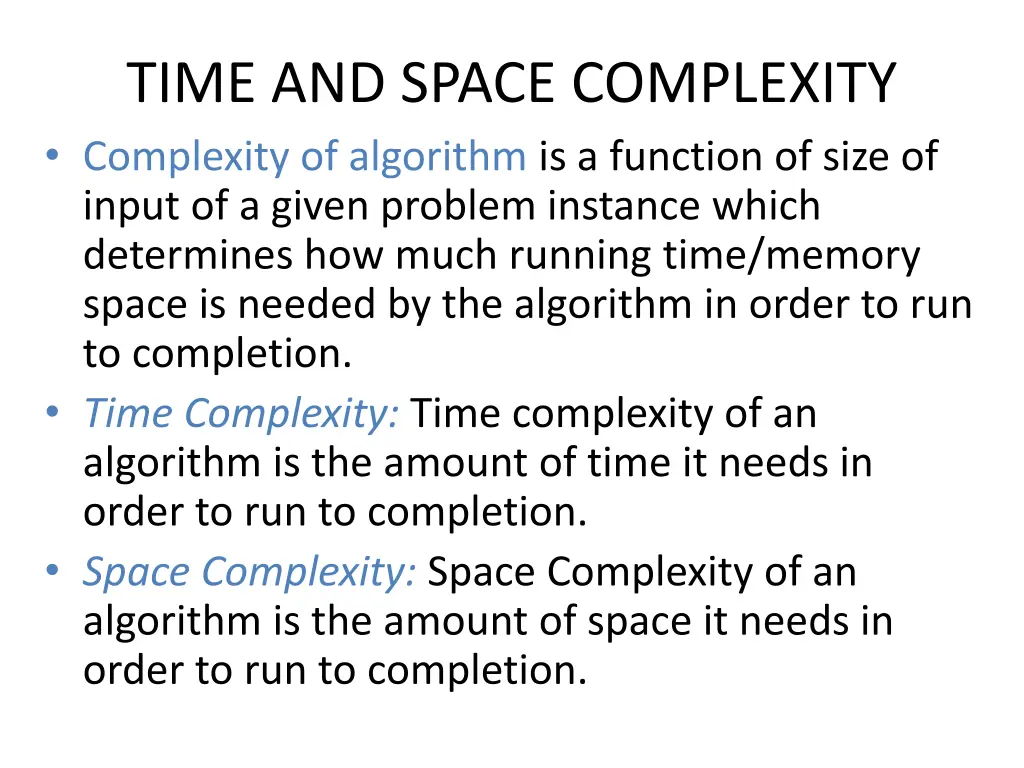 time and space complexity complexity of algorithm