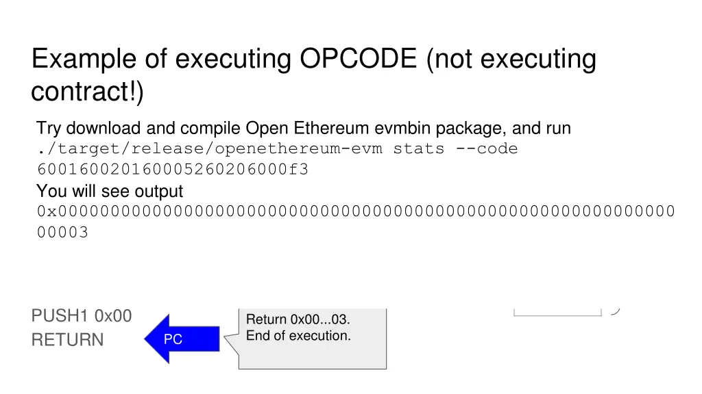 example of executing opcode not executing contract 10