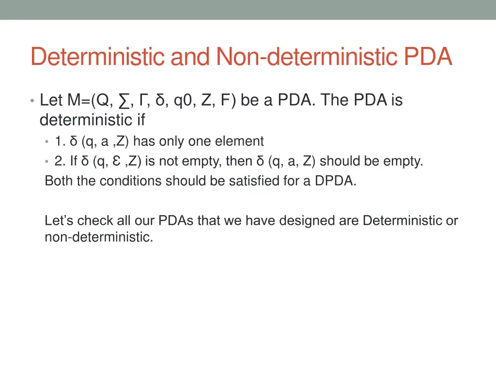 deterministic and non deterministic pda