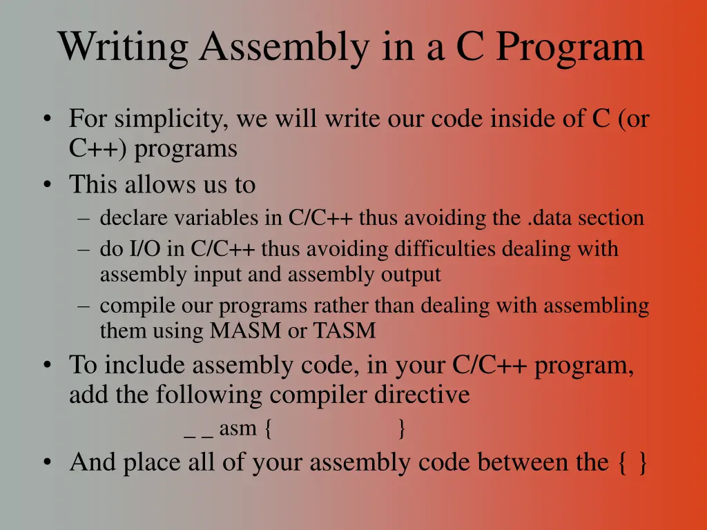 writing assembly in a c program