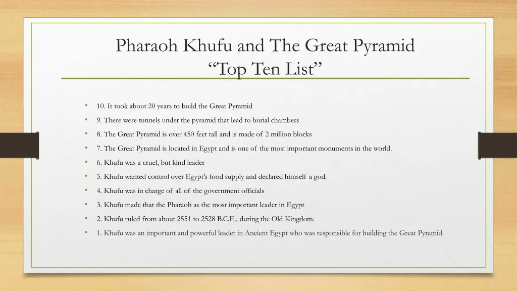 pharaoh khufu and the great pyramid top ten list