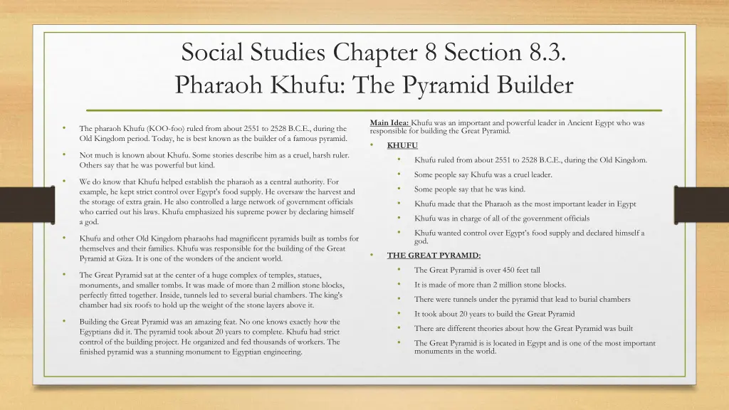 social studies chapter 8 section 8 3 pharaoh