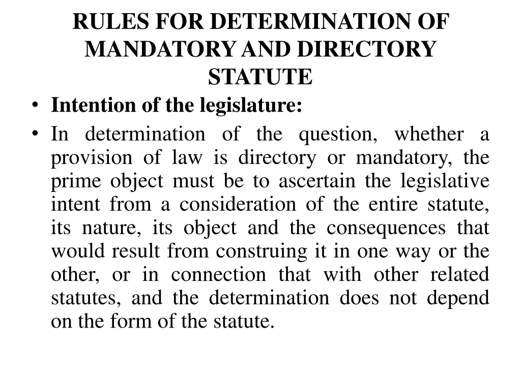 rules for determination of mandatory