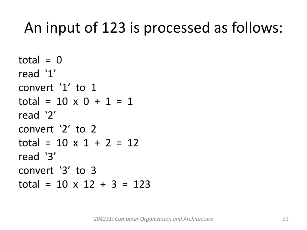 an input of 123 is processed as follows