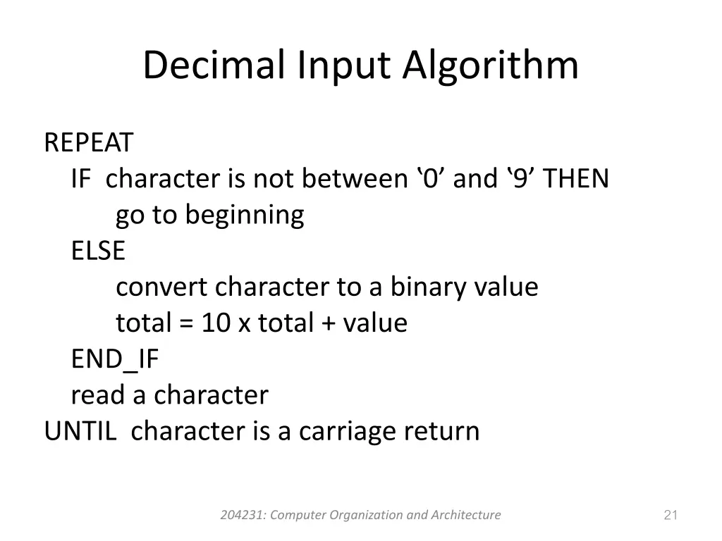 decimal input algorithm 1