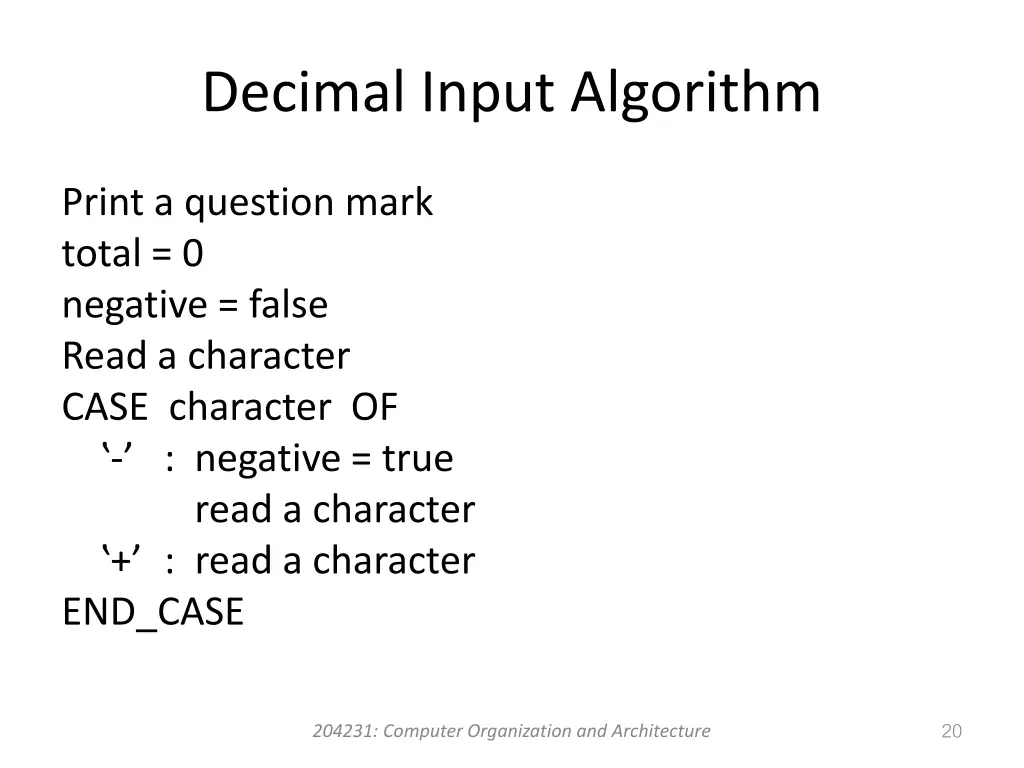 decimal input algorithm