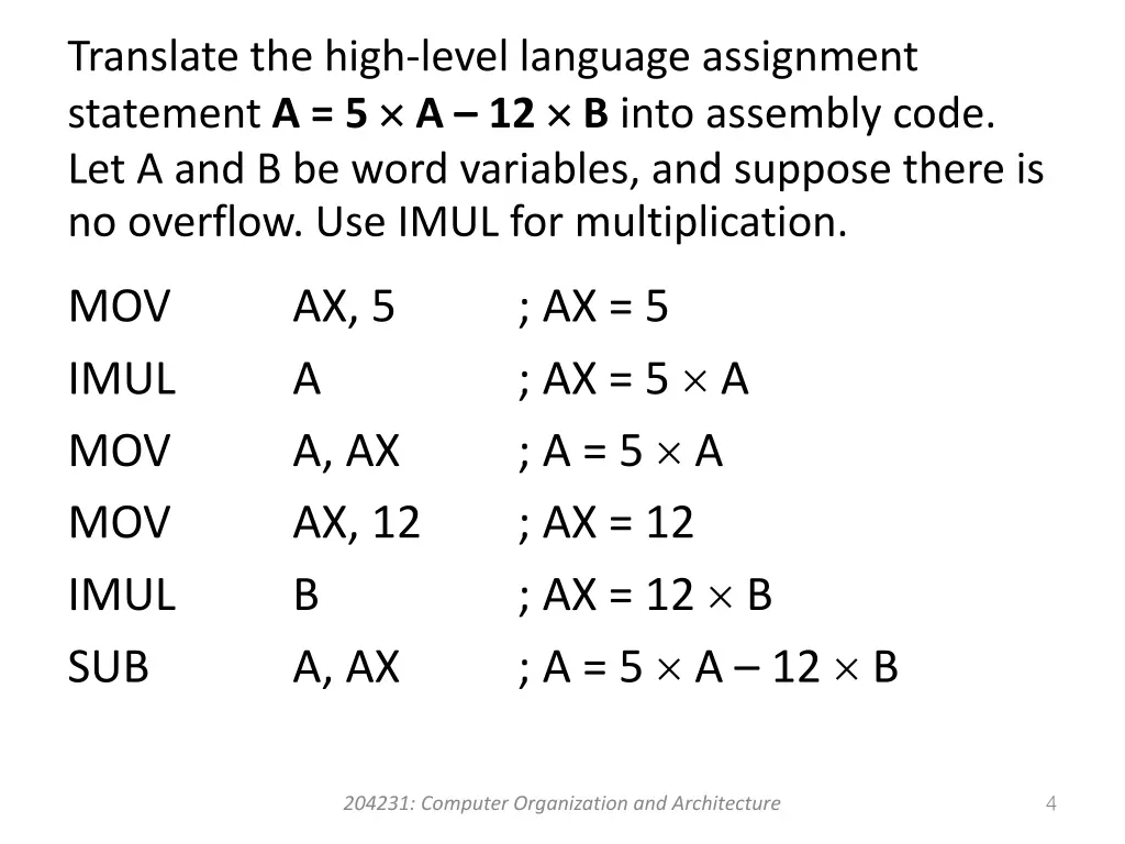 translate the high level language assignment