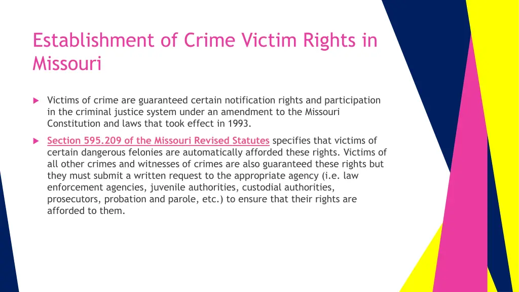 establishment of crime victim rights in missouri