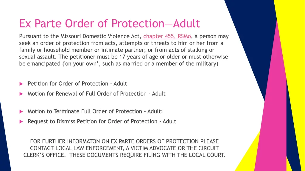 ex parte order of protection adult