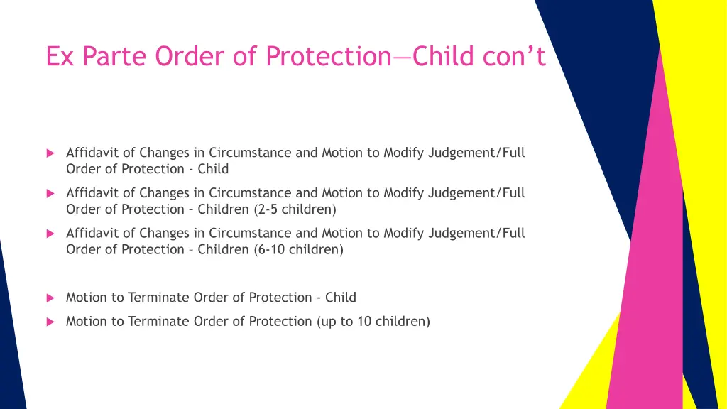 ex parte order of protection child con t