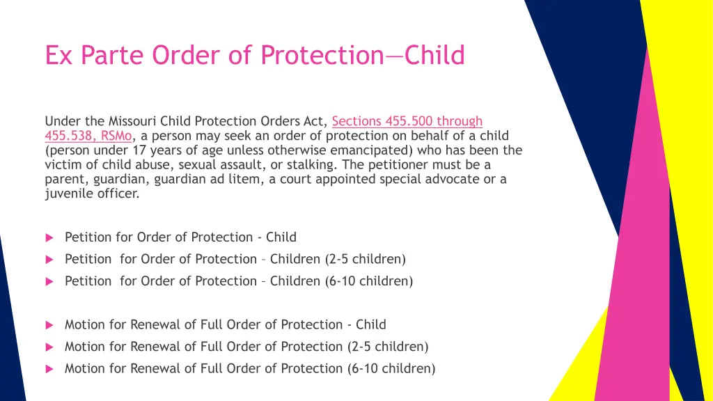 ex parte order of protection child