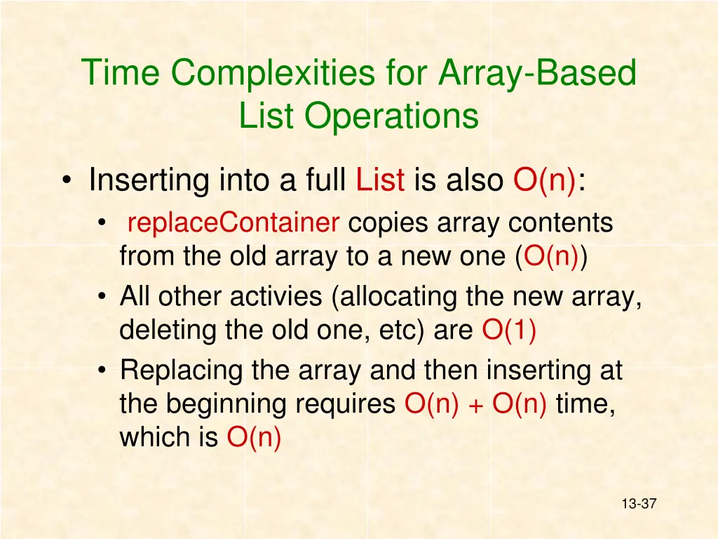 time complexities for array based list operations 1