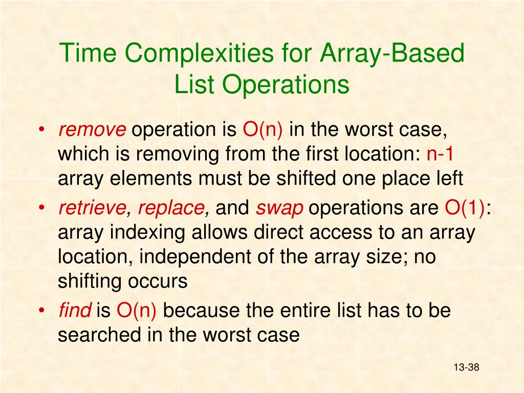 time complexities for array based list operations 2