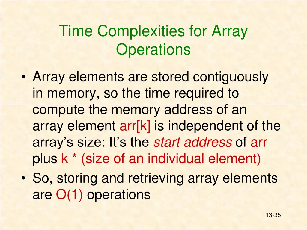 time complexities for array operations