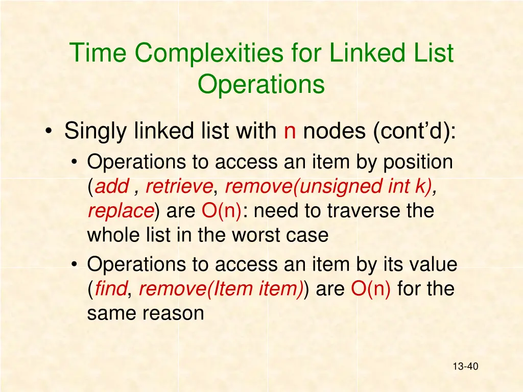 time complexities for linked list operations 1