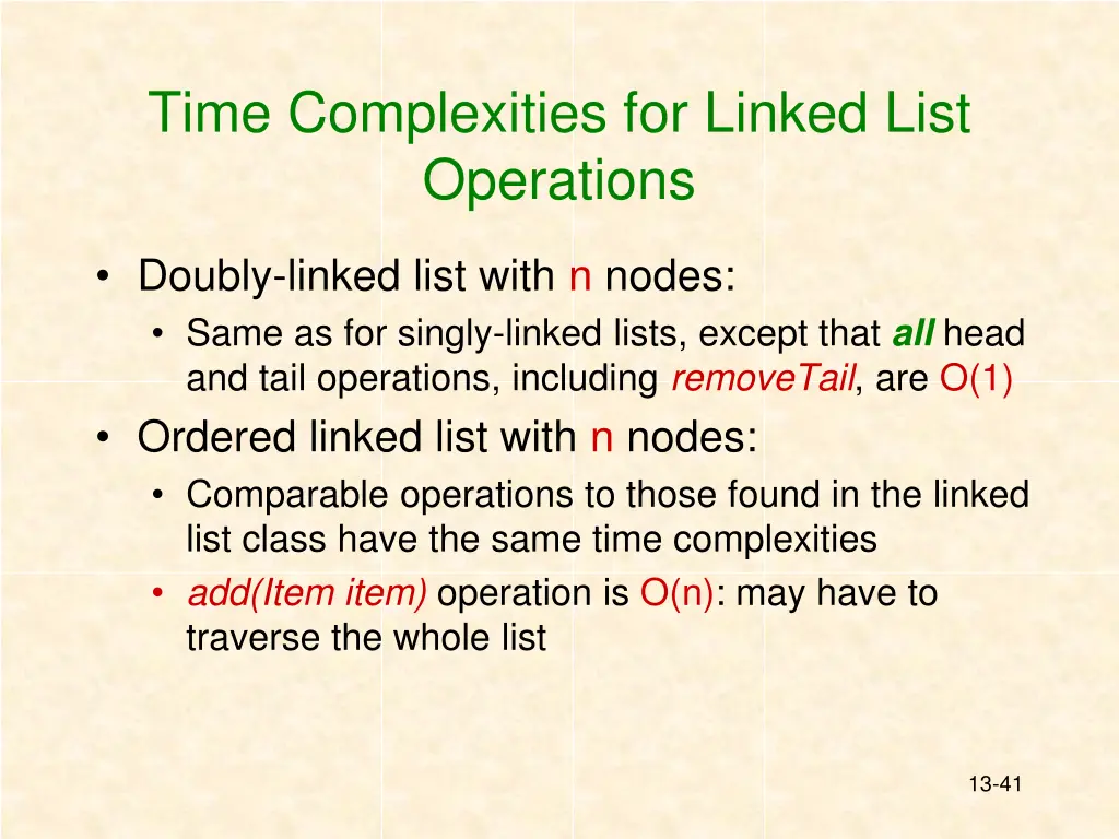 time complexities for linked list operations 2