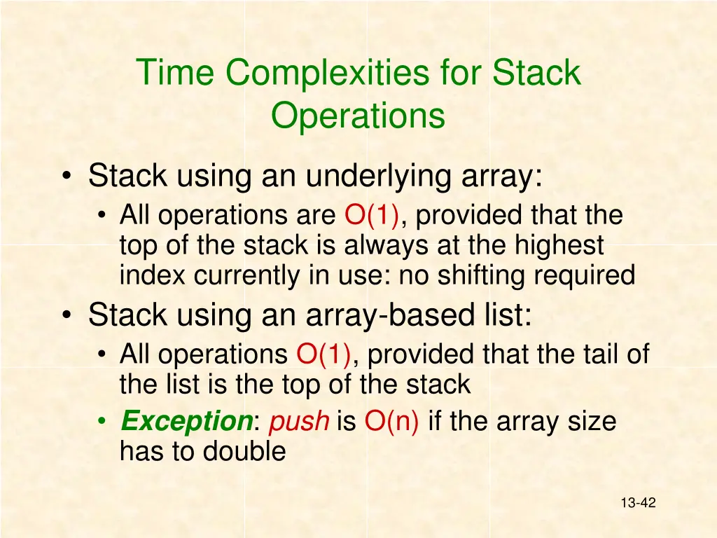 time complexities for stack operations