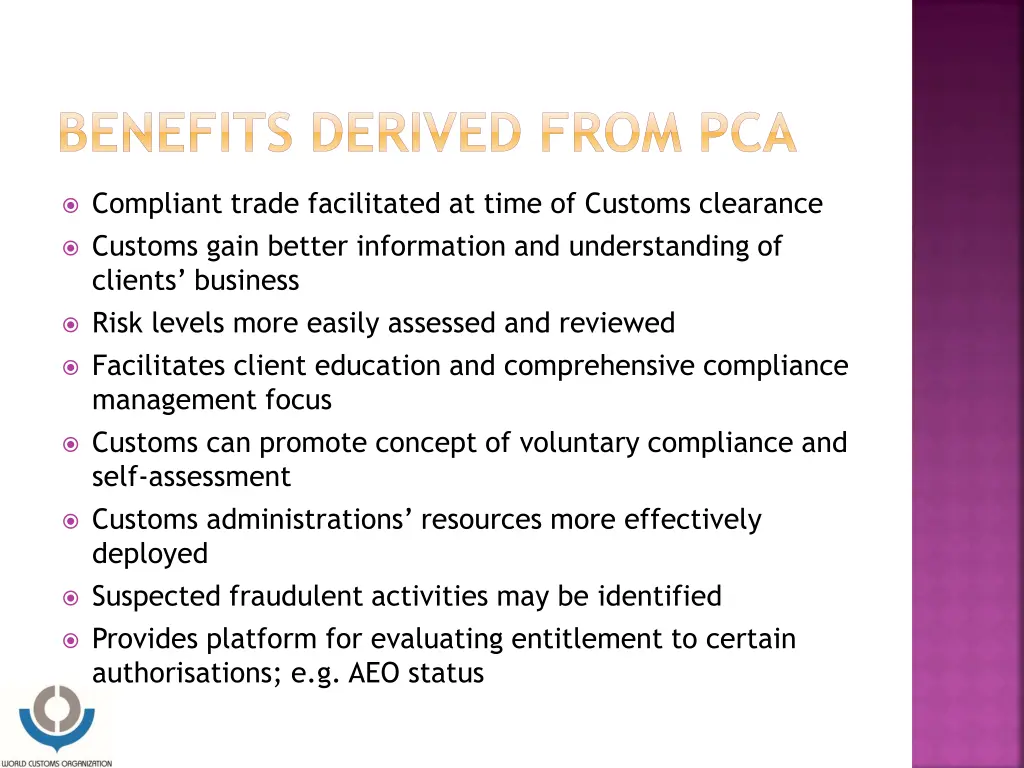 benefits derived from pca