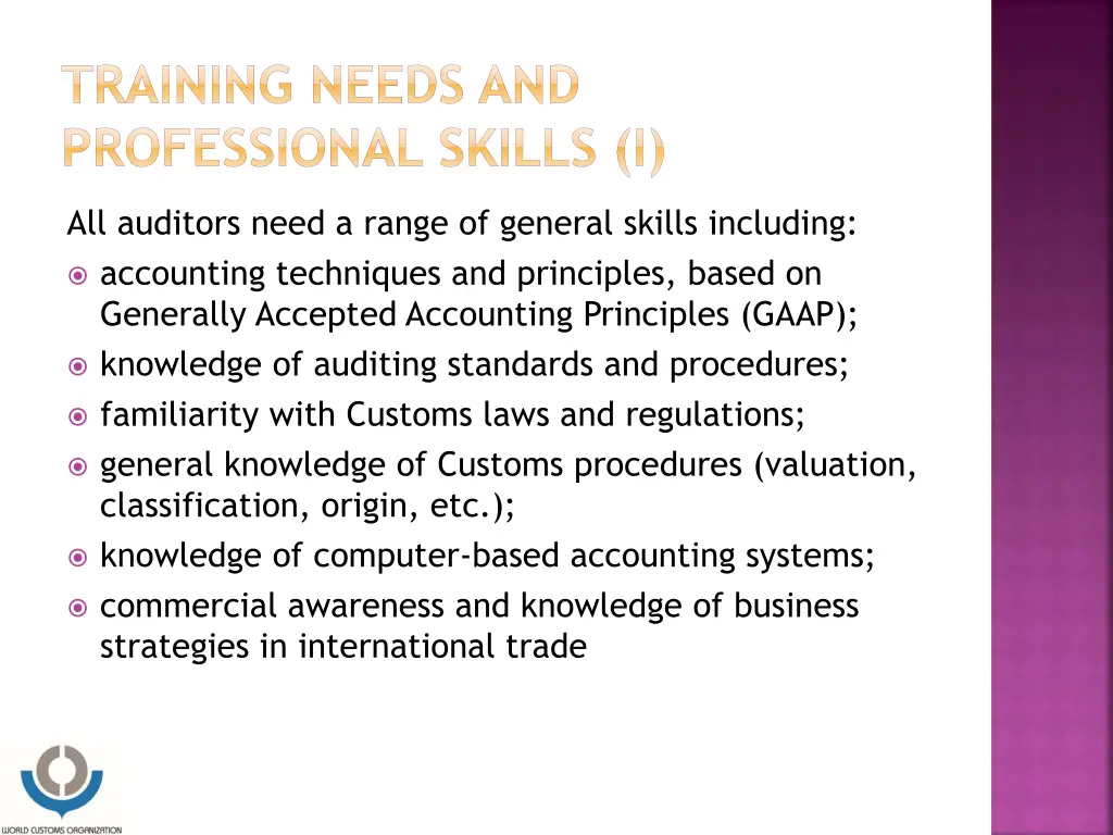 training needs and professional skills i