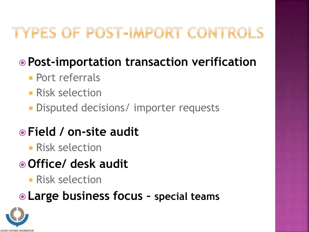 types of post import controls