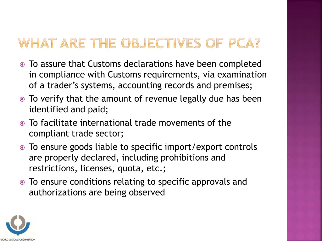 what are the objectives of pca