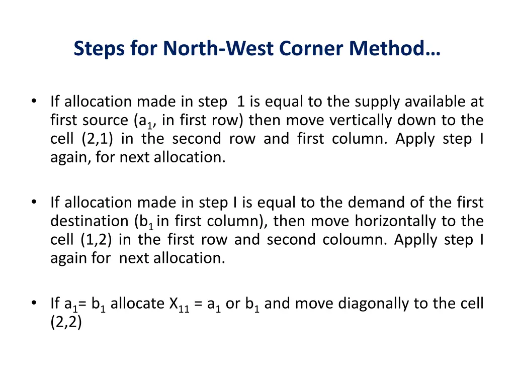 steps for north west corner method 2