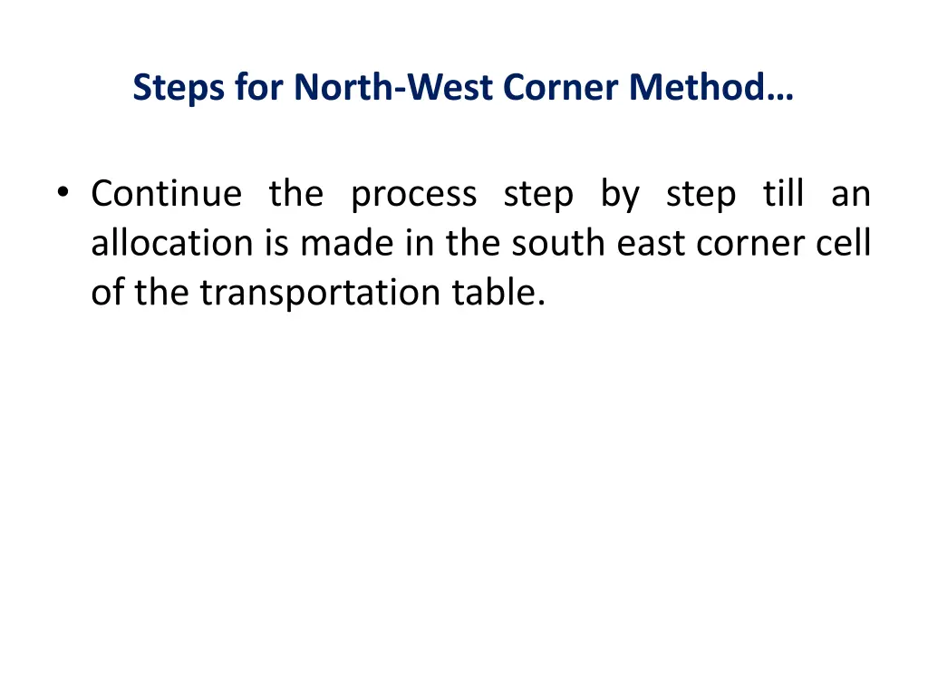 steps for north west corner method 3