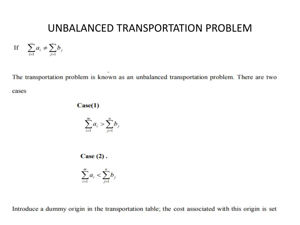 unbalanced transportation problem