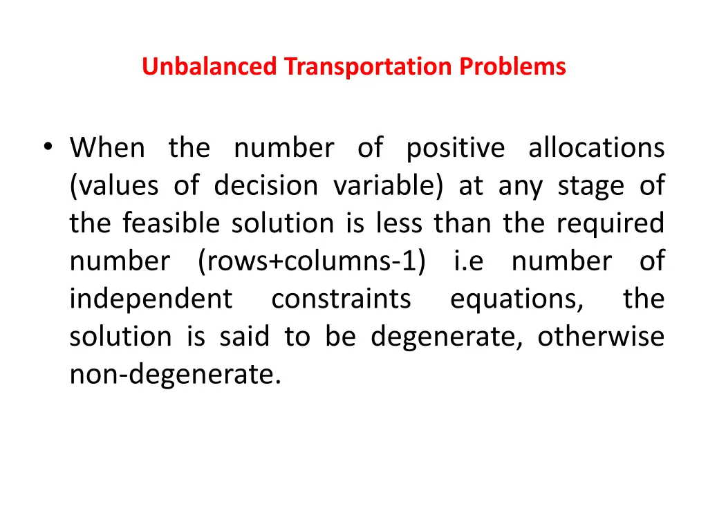 unbalanced transportation problems 1