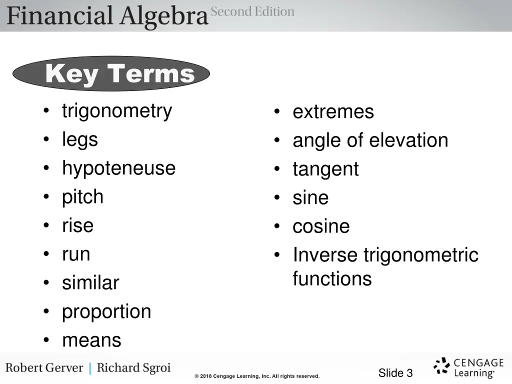 key terms trigonometry legs hypoteneuse pitch