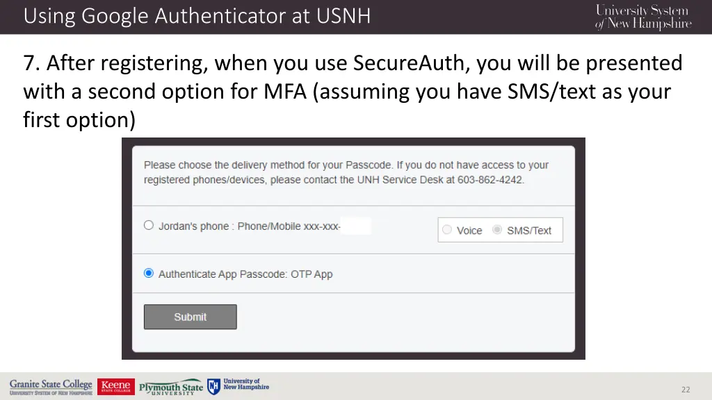 using google authenticator at usnh 5