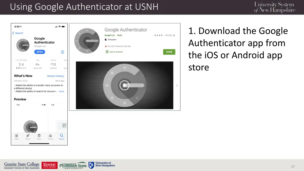 using google authenticator at usnh