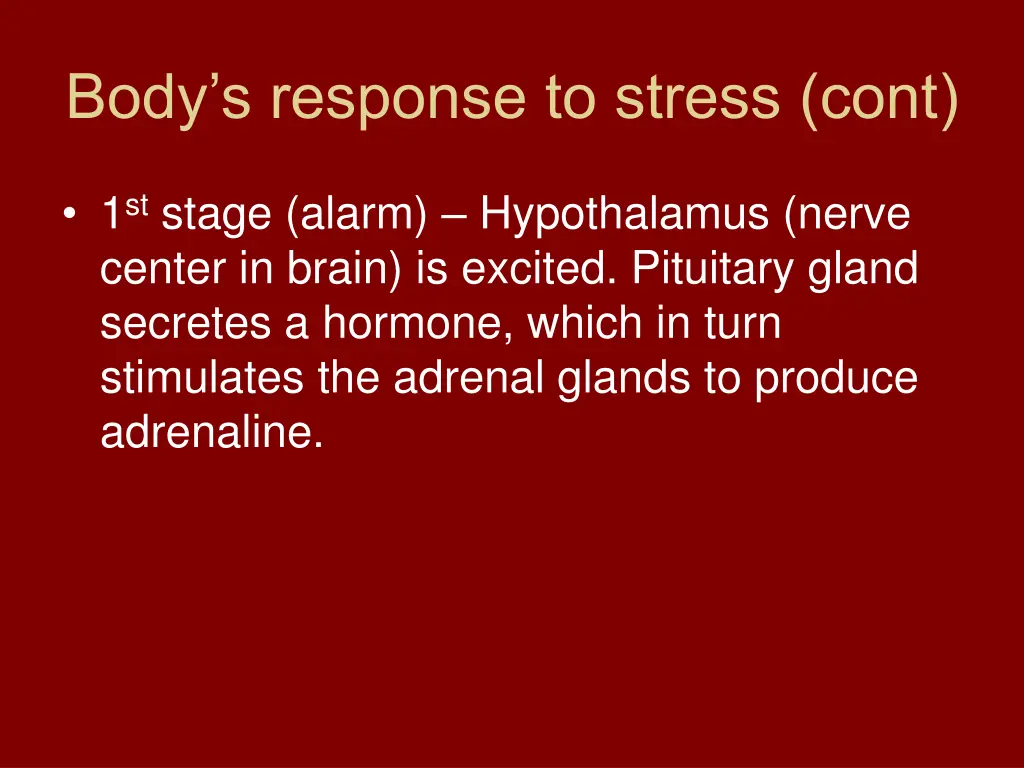 body s response to stress cont