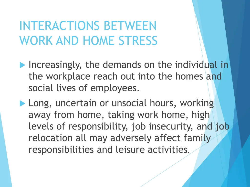 interactions between work and home stress