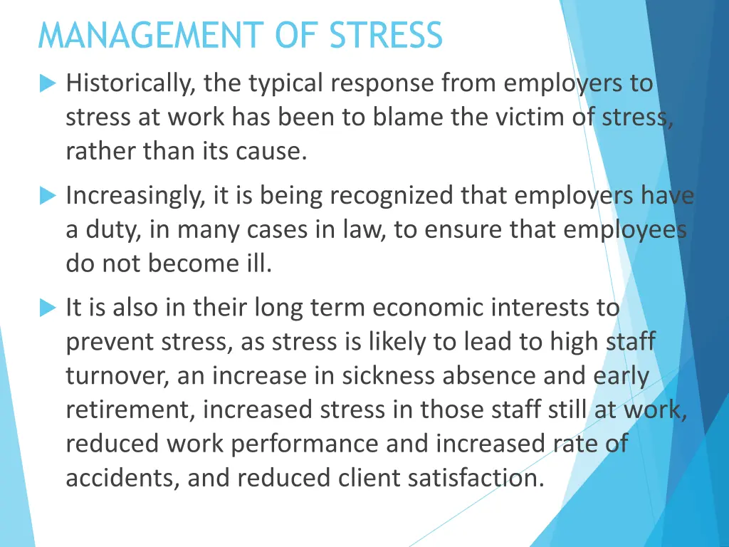 management of stress