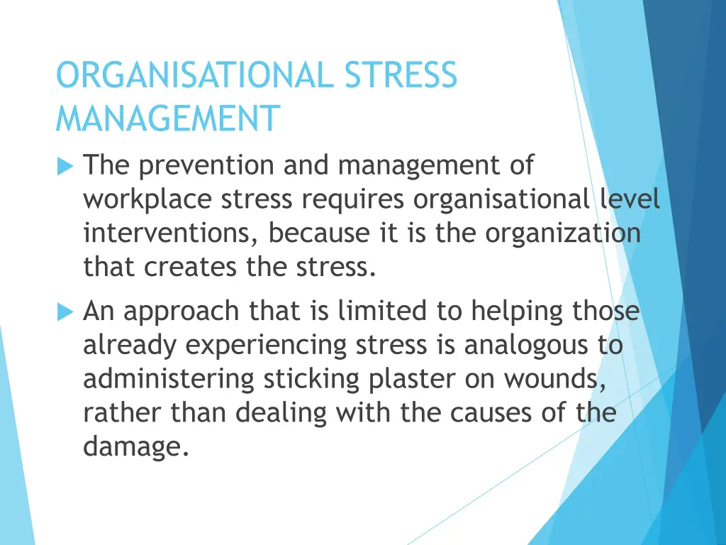 organisational stress management the prevention