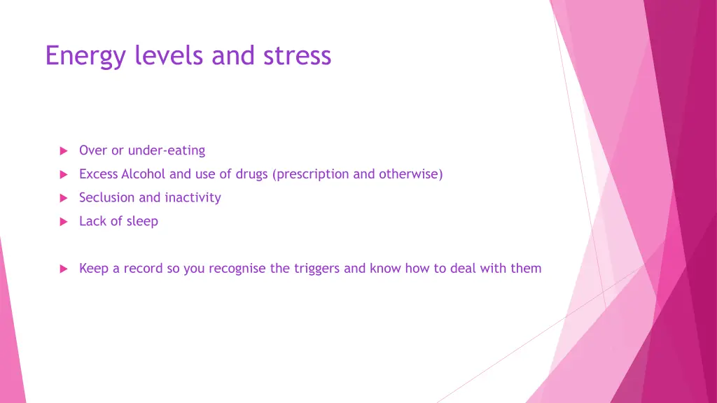 energy levels and stress