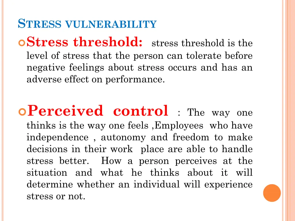 s tress vulnerability stress threshold level