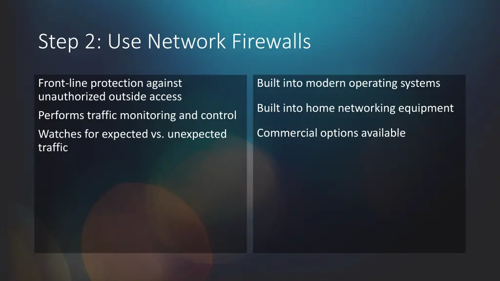 step 2 use network firewalls