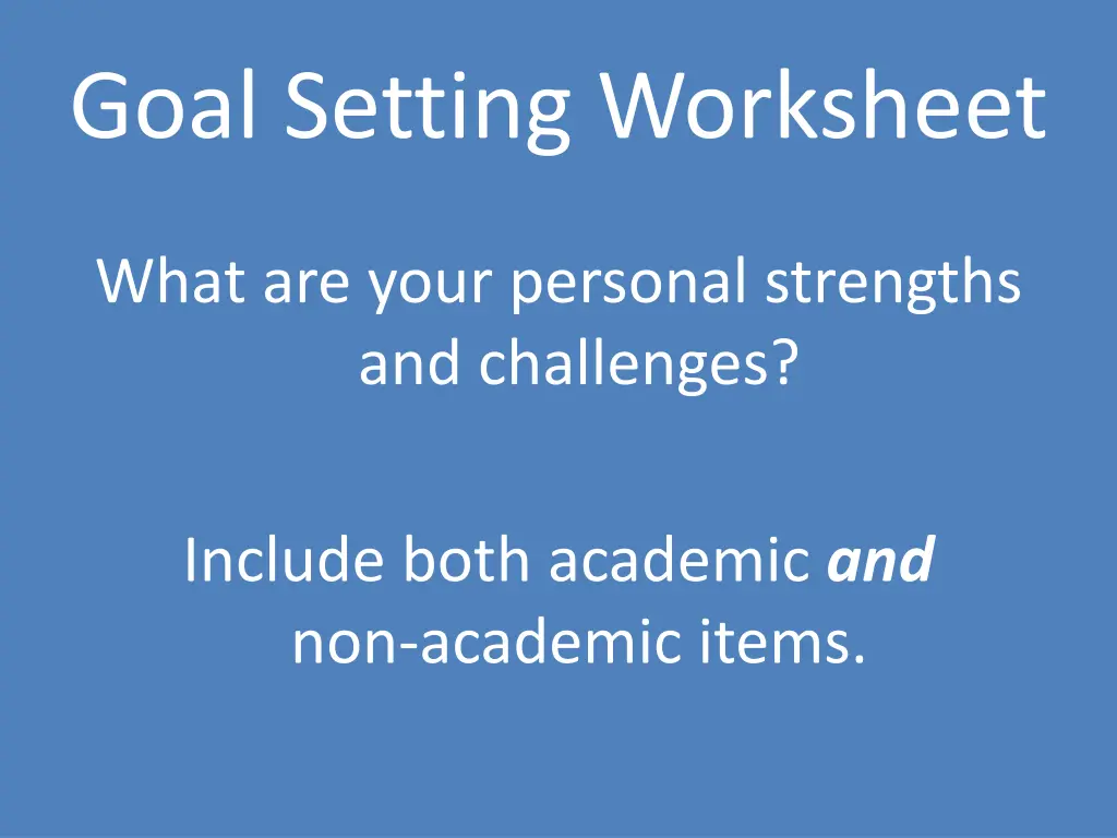 goal setting worksheet